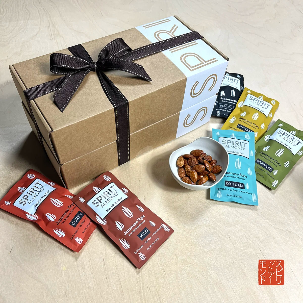 SPIRIT Almond Double Gift Box tied with stitched ribbon